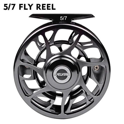 Mandotos Precision Fly Caster Reel with metal handle and spool, designed for smooth fly fishing casting.