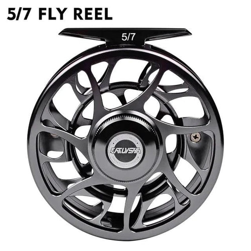 Mandotos Precision Fly Caster Reel with metal handle and spool, designed for smooth fly fishing casting.