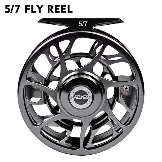 Mandotos Precision Fly Caster Reel with metal handle and spool, designed for smooth fly fishing casting.