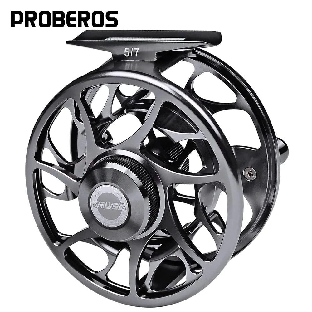 Mandotos Precision Fly Caster Reel with metal construction and ergonomic handle for smooth casting and reeling.