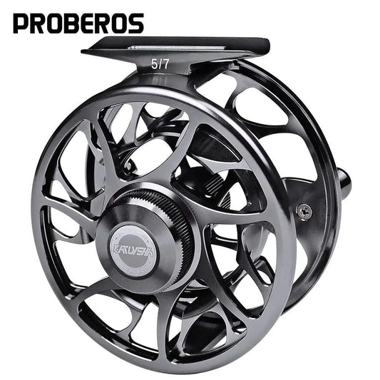 Mandotos Precision Fly Caster Reel with metal construction and ergonomic handle for smooth casting and reeling.