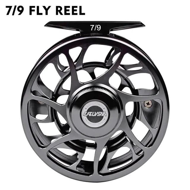 Mandotos Precision Fly Caster Reel showing a sleek metal reel with handle and spool for freshwater fly fishing.