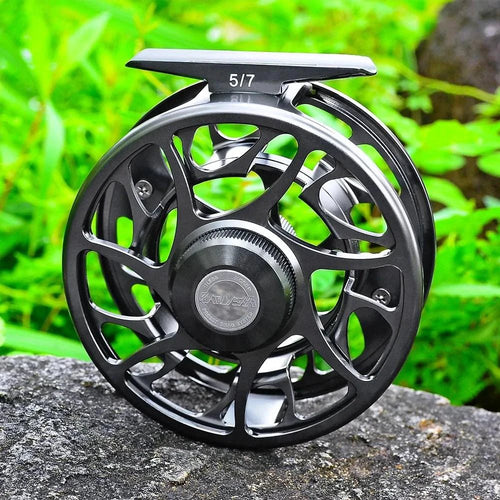 Mandotos Precision Fly Caster Reel with metal spool and ergonomic handle for smooth casting and retrieval.