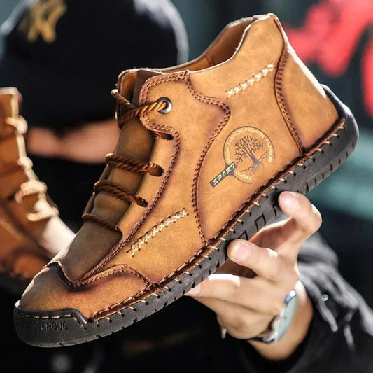 Mandotos premium microfiber leather boots with stylish design and durable construction, featuring smooth leather finish and ankle-high style.