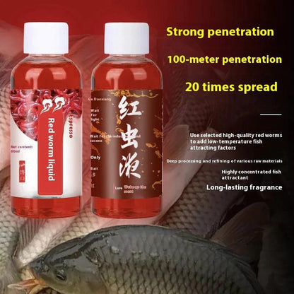 Mandotos Premium Red Worm Fishing Liquid, a quality carp bait liquid with red worm flavor, ideal for attracting fish during fishing.