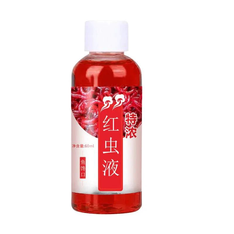 Mandotos Premium Red Worm Fishing Liquid, a vibrant red bait liquid for carp fishing, showing the bottle and label.
