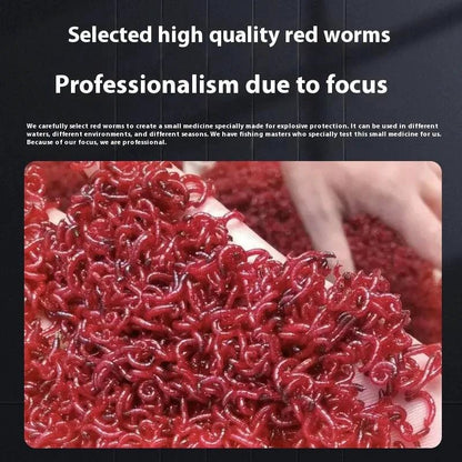 Mandotos Premium Red Worm Fishing Liquid, a carp bait enhancer with vibrant red color and liquid consistency for fishing success