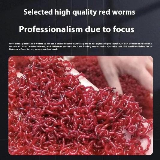 Mandotos Premium Red Worm Fishing Liquid, a carp bait enhancer with vibrant red color and liquid consistency for fishing success
