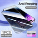 Mandotos privacy tempered glass screen protector for iPhone with anti-peep feature, showing the protector applied to the phone screen.