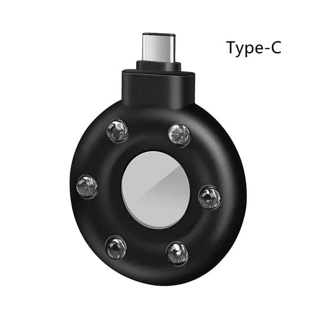 MANDOTOS PrivacyGuard Camera Detector showing handheld device scanning for hidden cameras and surveillance devices.