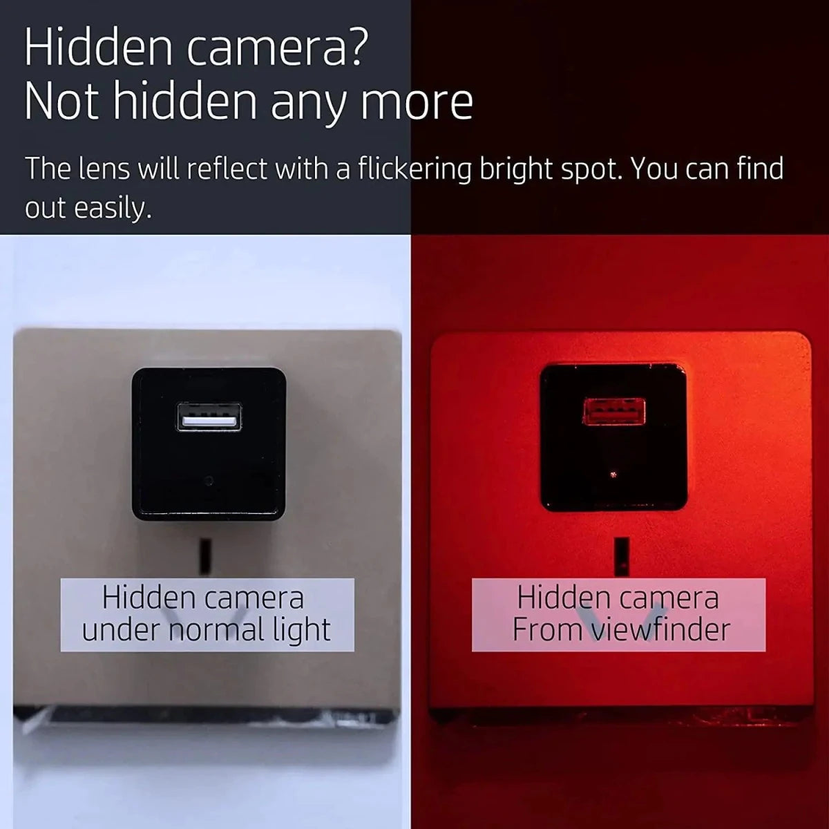 MANDOTOS PrivacyGuard camera detector with compact design and LED indicators for detecting hidden surveillance cameras.