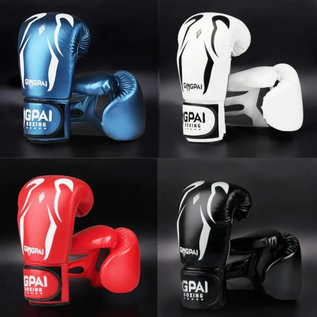 Mandotos Pro Punch adult boxing gloves in black with red accents, featuring padded wrists and secure straps for training and sparring.