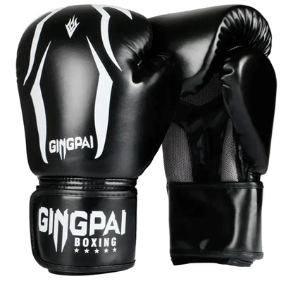 Mandotos Pro Punch adult boxing gloves in black with red accents, designed for training and sparring.