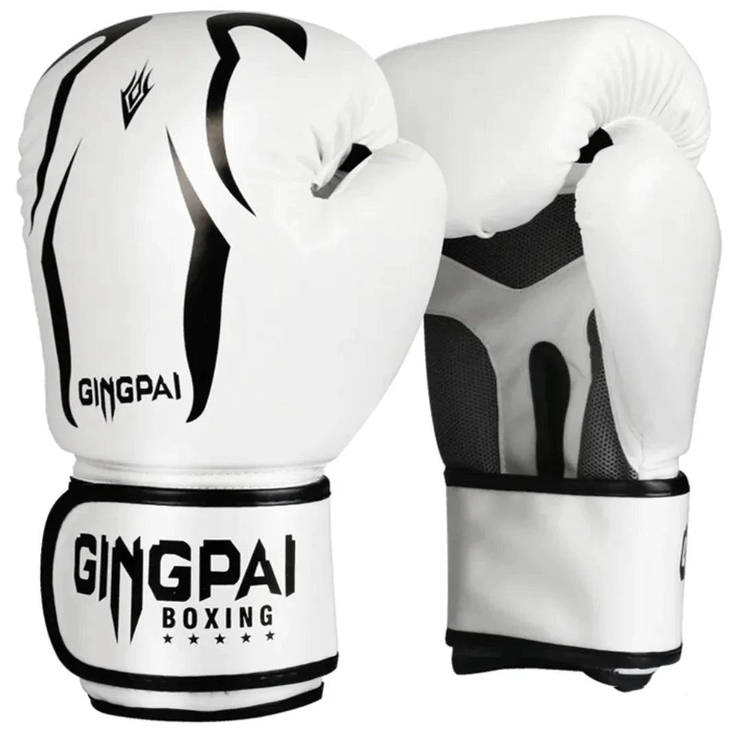 Mandotos Pro Punch adult boxing gloves in black with red accents, featuring padded wrists and secure Velcro straps for training.