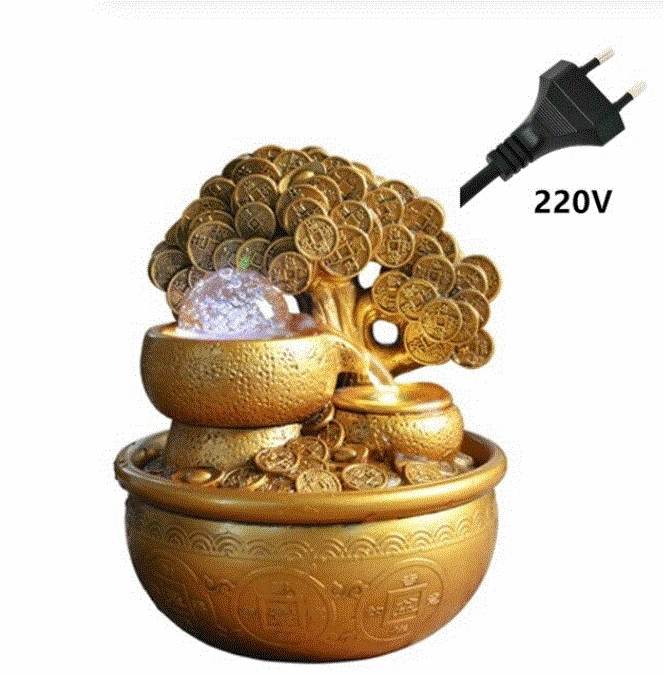Mandotos Prosperity Gold Water Feature with a sleek design, featuring flowing water and a gold finish for decorative outdoor use.