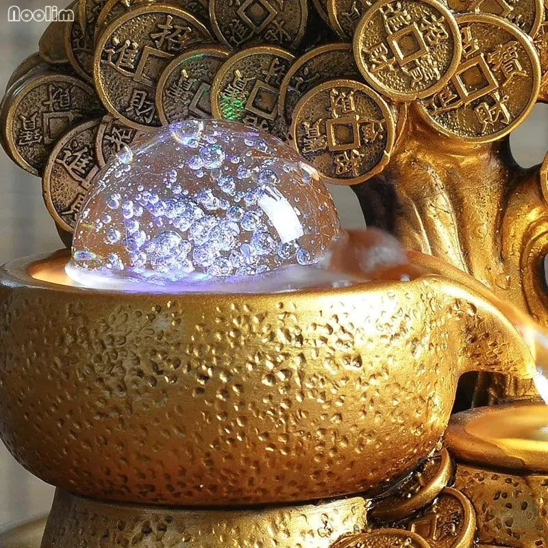 Mandotos Prosperity Gold Water Feature with elegant design and flowing water for outdoor garden decor