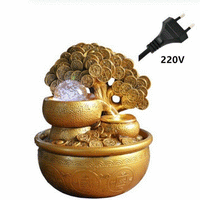Mandotos Prosperity Gold water feature with flowing water and decorative gold accents for outdoor garden decor.