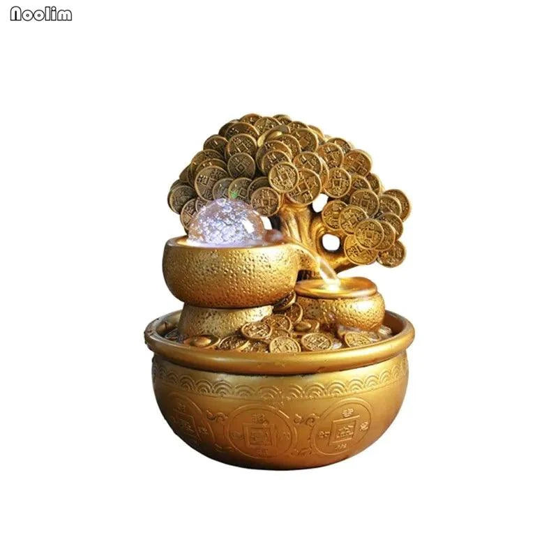Mandotos Prosperity Gold Water Feature with elegant design, featuring flowing water and gold accents for outdoor or garden decoration.