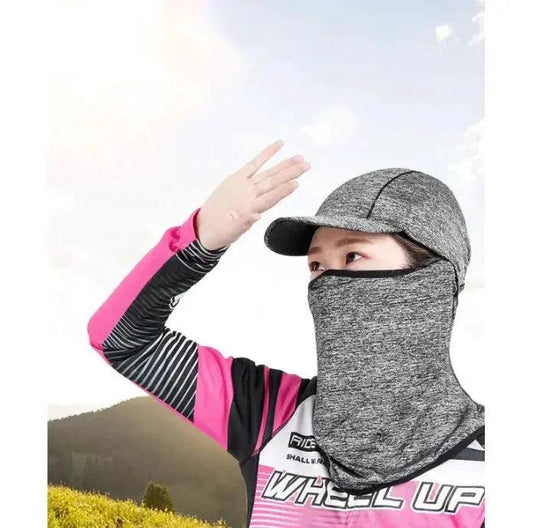 Mandotos Protection Hood showing a close-up of the soft, durable fabric and secure fit for head and neck coverage.