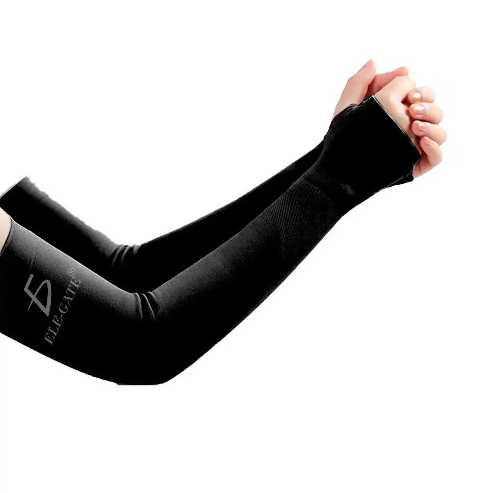 Mandotos protective sleeves offering arm protection and comfort, shown in a natural stance with snug fit and smooth fabric.
