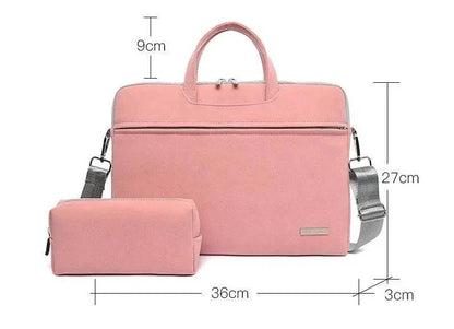 Mandotos PU leather women’s laptop bag with shoulder strap, fits MacBook Air 13.3 to 15.6 inches, includes mouse bag, stylish briefcase