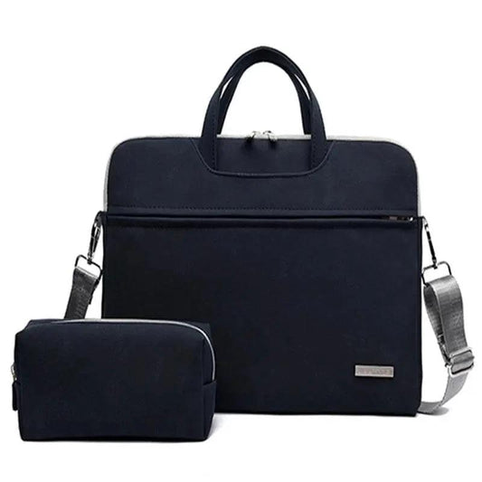 Mandotos PU leather women’s laptop bag for MacBook Air, 13.3 to 15.6 inch, with shoulder strap and mouse pocket.