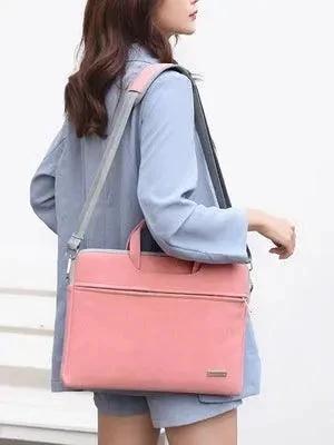 Mandotos PU leather women’s laptop bag with shoulder strap, fits MacBook Air 13.3 to 15.6 inches, includes carrying case and mouse bag