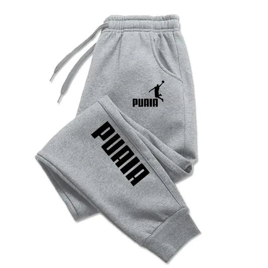 Mandotos PUAIA Print men's sport jogging trousers in solid color, loose fit, suitable for autumn and winter fitness streetwear.