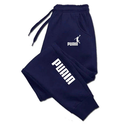 Mandotos PUAIA print men's jogger pants in solid color, suitable for autumn and winter, sporty, loose fit streetwear trousers.