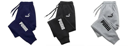 Mandotos PUAIA print men's sport jogging pants in solid color, loose fit, suitable for autumn/winter outdoor fitness and streetwear.