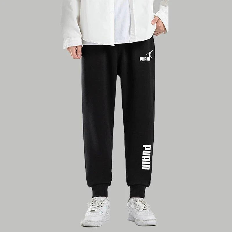 Mandotos PUAIA print men's jogger pants in solid color, featuring a loose fit, suitable for autumn and winter sports and streetwear.