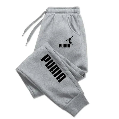 Mandotos PUAIA Print men's sporty jogging pants in solid color, loose fit, suitable for autumn and winter streetwear.