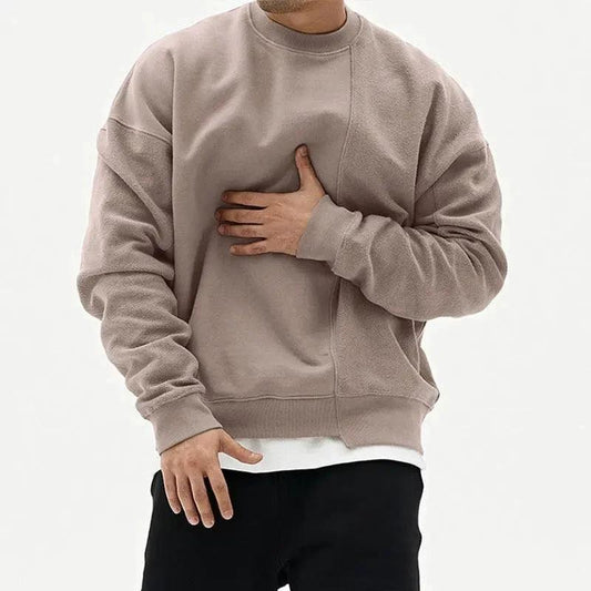 Loose men's round neck pullover sweater by MANDOTOS, shown in a relaxed fit with soft fabric and classic style.