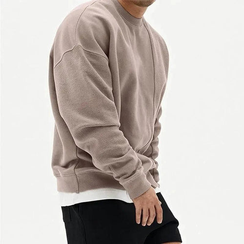 Loose men's round neck pullover sweater by MANDOTOS, showcasing a comfortable fit and casual style.