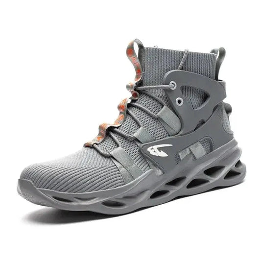 Mandotos puncture-proof work shoes with protective steel toes and slip-resistant soles, designed for safety and durability.