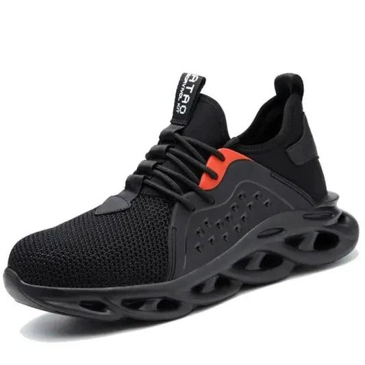 Mandotos puncture-proof work shoes with steel toe cap and slip-resistant sole for safety and durability in industrial environments.