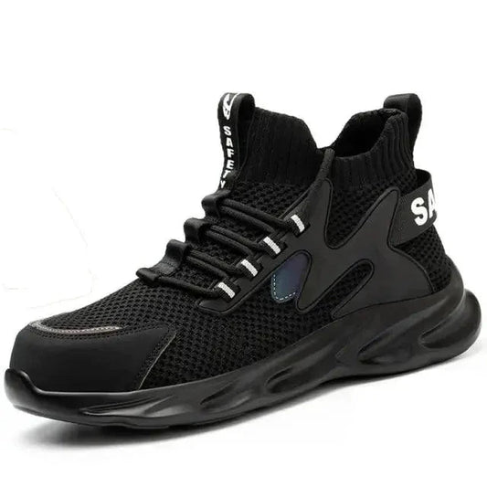 Mandotos puncture-proof work shoes with durable safety soles and sturdy black design for industrial safety and protection.