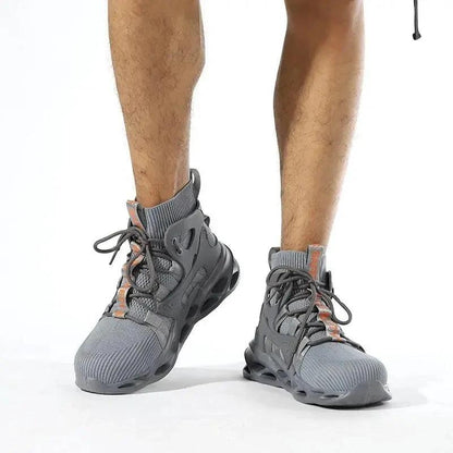 Mandotos puncture-proof work shoes with steel toe caps and slip-resistant soles, designed for safety and durability in industrial environments.