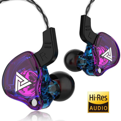 Mandotos QKZ AK6 HiFi wired earphones with copper driver and built-in microphone, shown with black earbuds and inline controls.