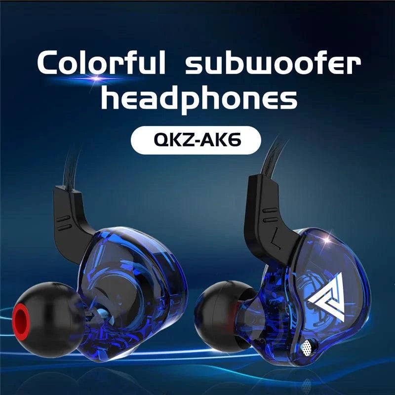 Mandotos QKZ AK6 HiFi wired earphones with copper driver and built-in microphone, in-ear design for high-quality sound.