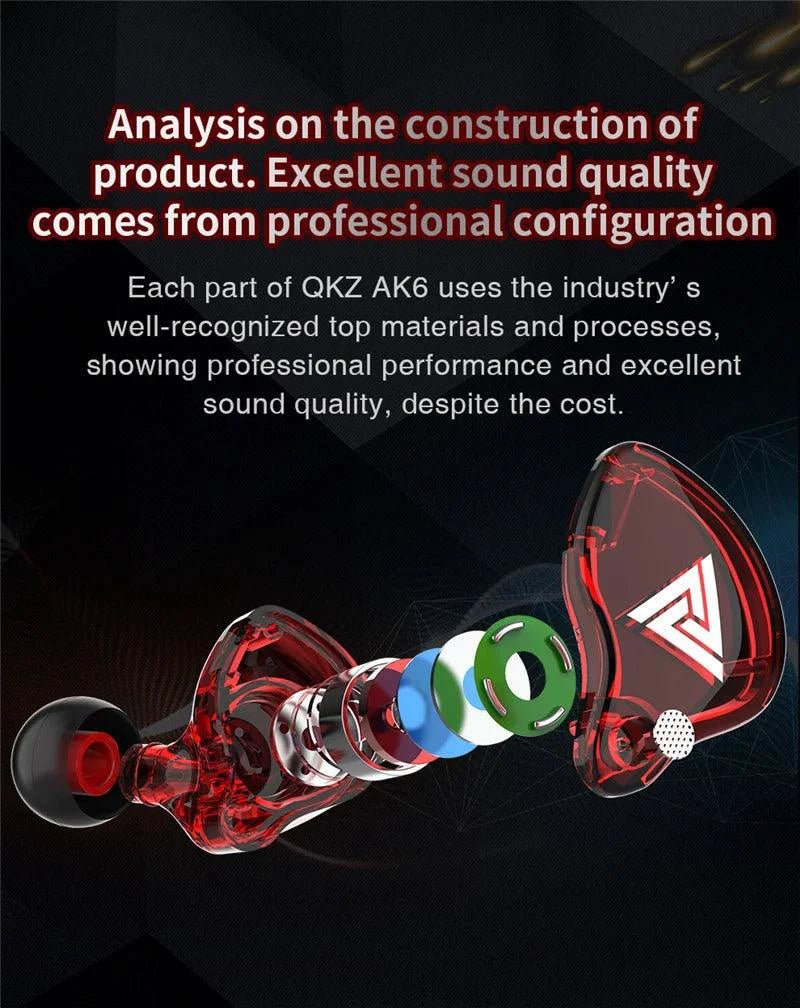 Mandotos QKZ AK6 HiFi wired earphones with copper driver and built-in microphone, in-ear design for high-quality sound.