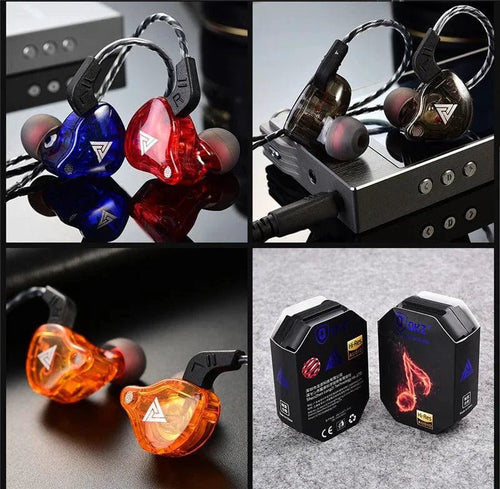 Mandotos QKZ AK6 HiFi wired earphones with copper driver and built-in microphone, shown with in-ear design and inline remote.
