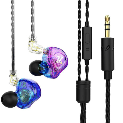 Mandotos QKZ AK6 HiFi wired earphones with copper driver and built-in microphone, in black with inline control.