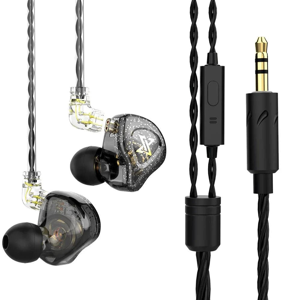 Mandotos QKZ AK6 HiFi wired earphones with copper driver and built-in microphone, in black with silver accents.