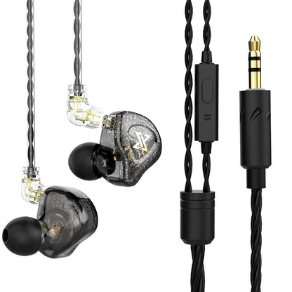 Mandotos QKZ AK6 HiFi wired earphones with copper driver and built-in microphone, in black with silver accents.