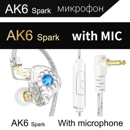 Mandotos QKZ AK6 HiFi wired earphones with copper driver and built-in microphone, featuring sleek design and in-ear fit.