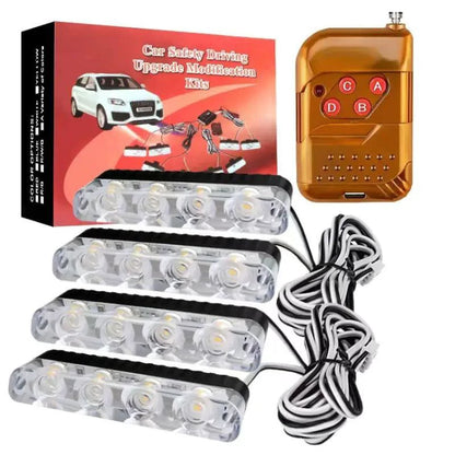 MANDOTOS Quad-Mode 16LED Auto Light showing four different lighting modes with bright LED illumination for vehicle use.