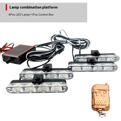 Mandotos Quad-Mode 16LED auto light with multiple flashing modes, mounted on vehicle for enhanced visibility and safety.