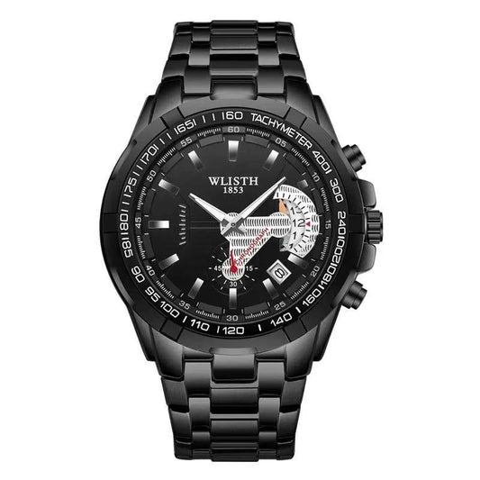 Mandotos men's quartz waterproof sports watch with a sleek black dial and durable wristband for active wear