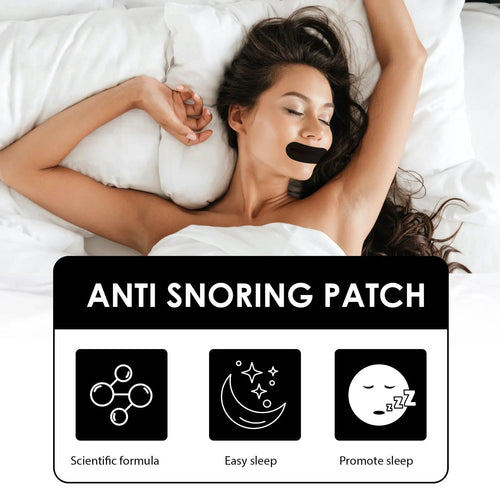 Mandotos Quiet Night Snore Patch applied on nose to reduce snoring and improve sleep comfort.